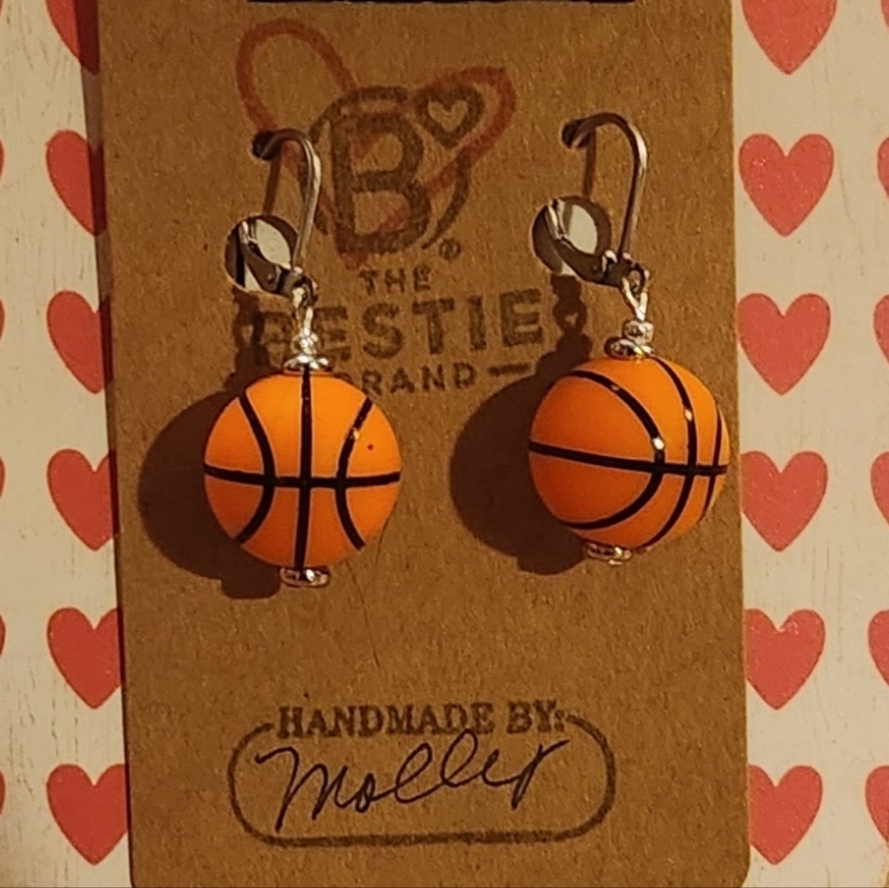 Orange Basketball Game Day Dangle Earrings Surgical Steel Clasp Back Handmade